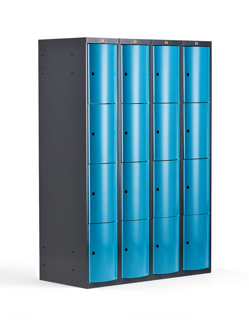 Metalowa szafa ubraniowa CURVE, 4x4 drzwi, 1740x1200x550 mm, niebieski