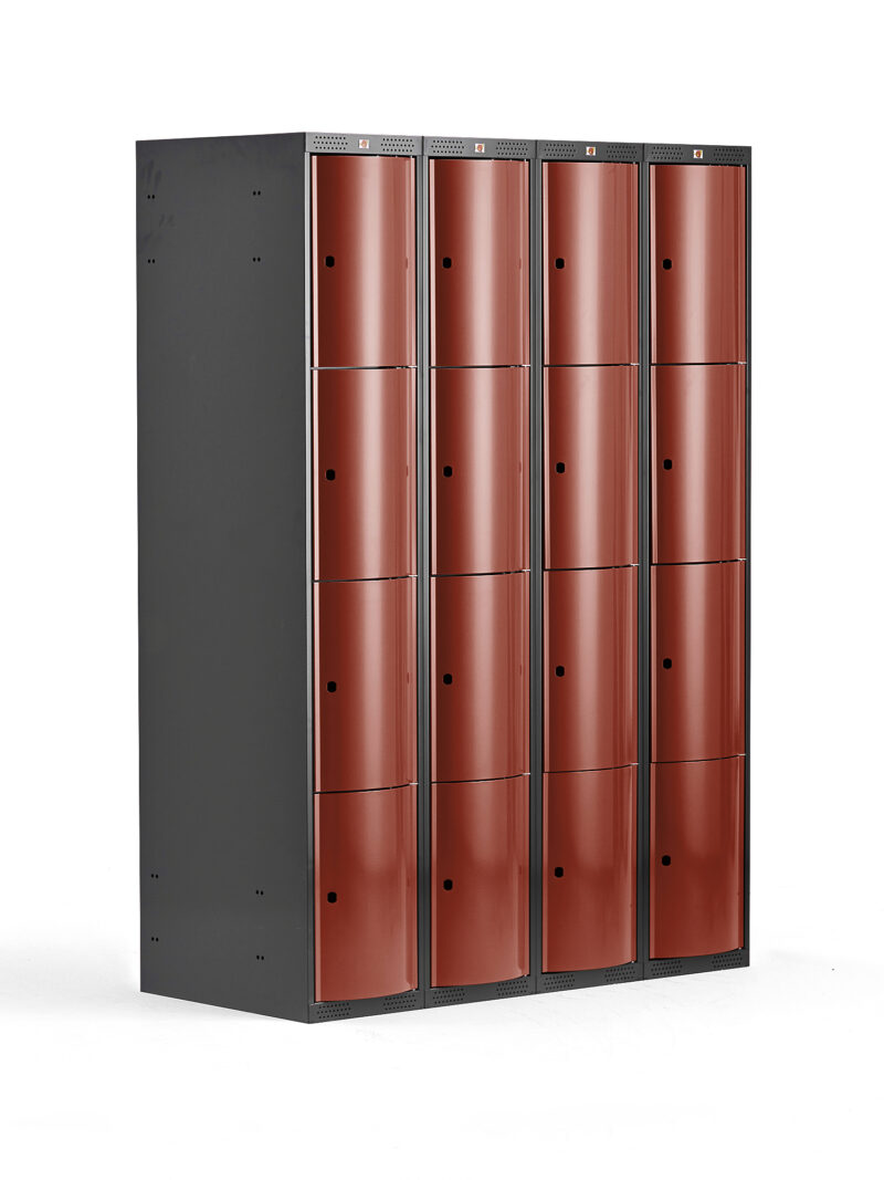 Metalowa szafa ubraniowa CURVE, 4x4 drzwi, 1740x1200x550 mm, czerwony