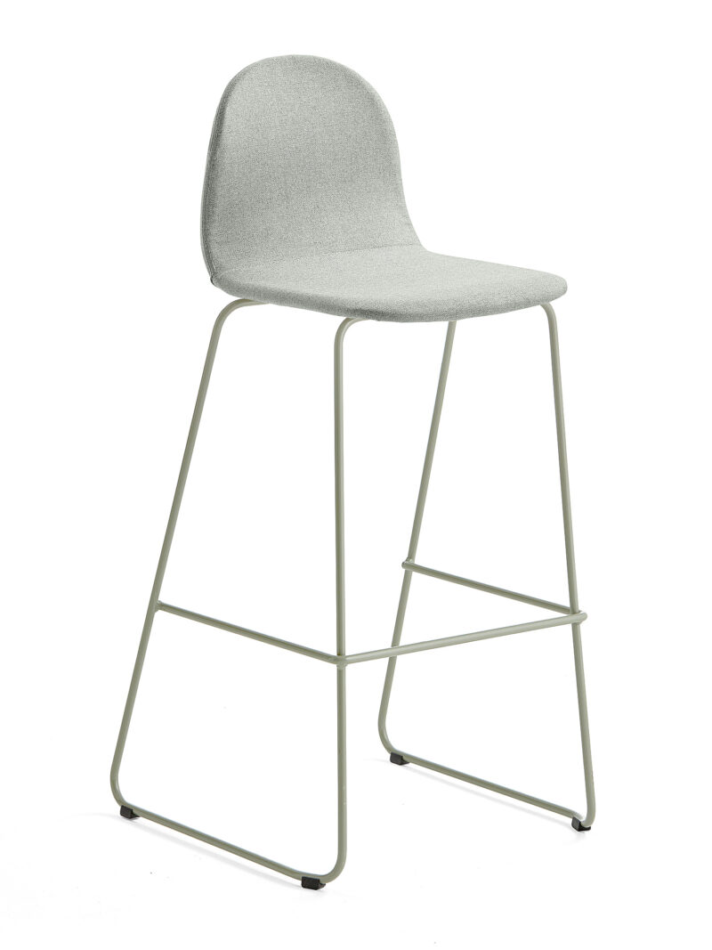 Krzesło barowe GANDER, płozy, siedzisko 790 mm, tkanina, zielonoszary