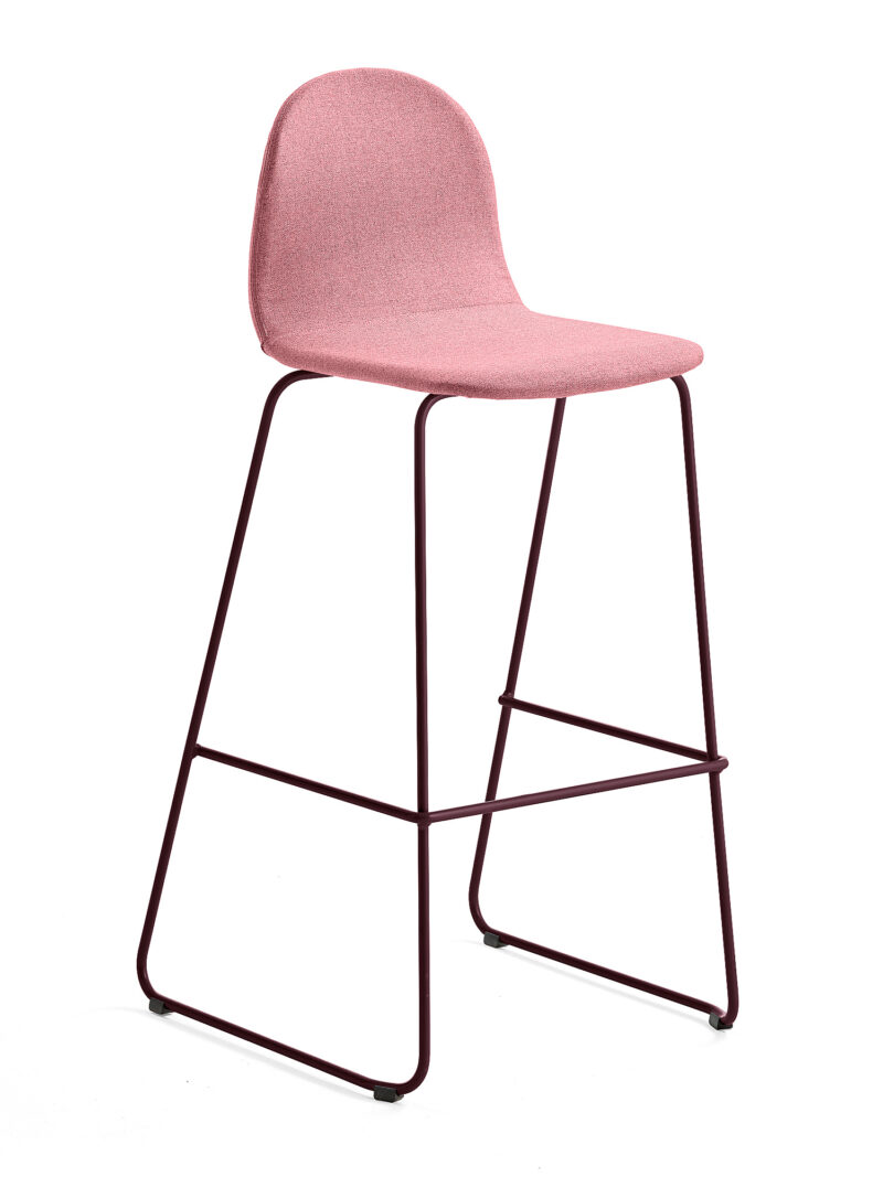 Krzesło barowe GANDER, płozy, siedzisko 790 mm, tkanina, ciemnoczerwony