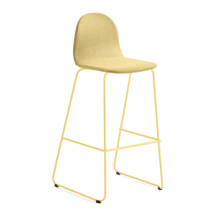 Krzesło barowe GANDER, płozy, siedzisko 790 mm, tkanina, musztardowy