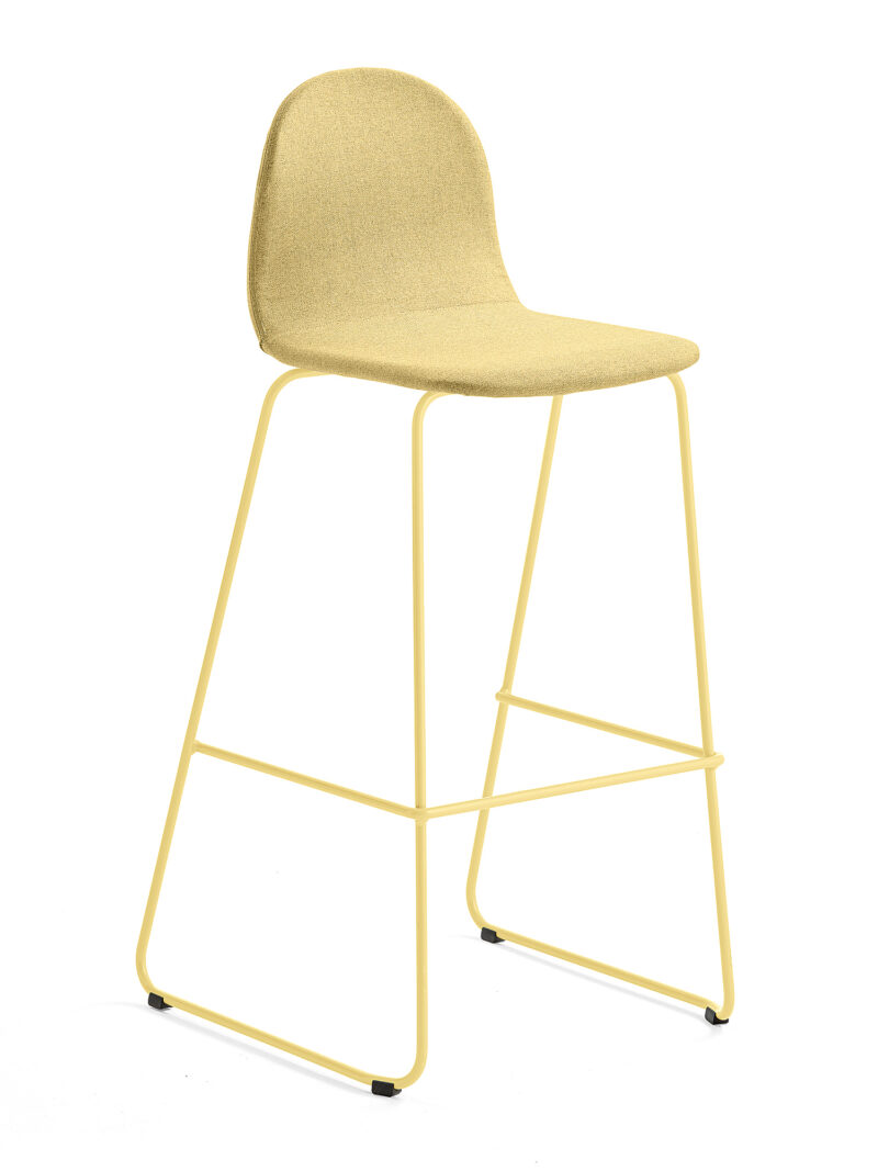 Krzesło barowe GANDER, płozy, siedzisko 790 mm, tkanina, musztardowy