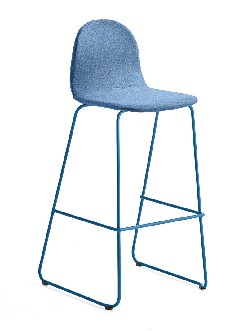 Krzesło barowe GANDER, płozy, siedzisko 790 mm, tkanina, niebieski