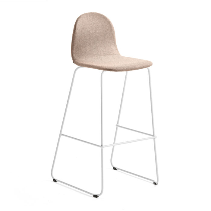 Krzesło barowe GANDER, płozy, siedzisko 790 mm, tkanina, beżowy