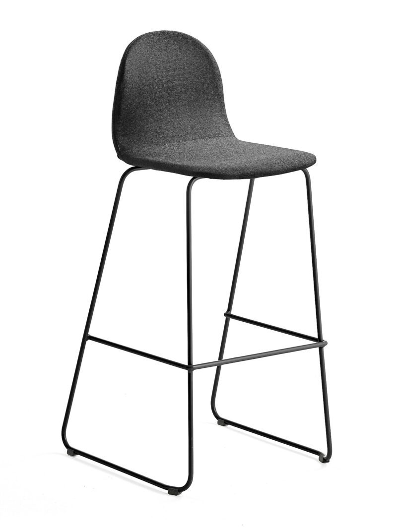 Krzesło barowe GANDER, płozy, siedzisko 790 mm, tkanina, szary