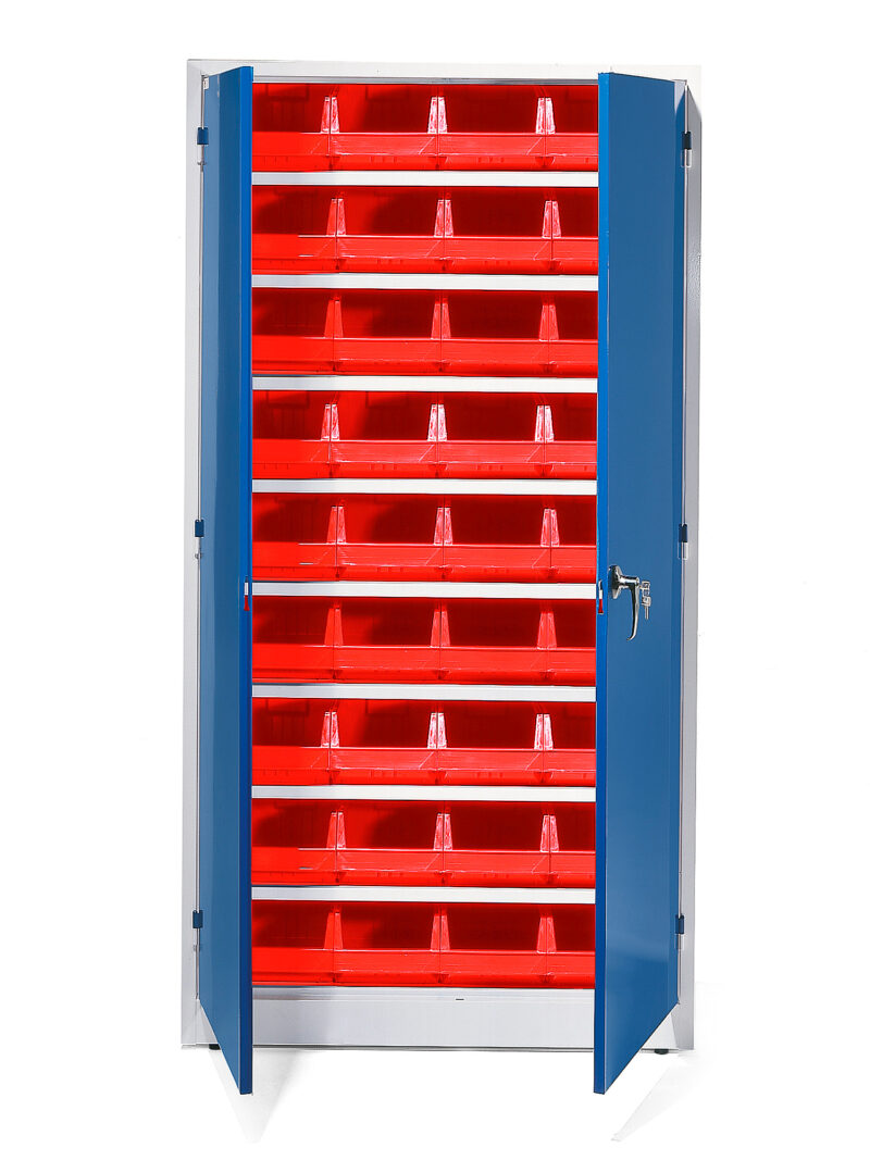 Szafa warsztatowa 9000 + STYLE z pojemnikami, 36 czerwonych pojemników, 1900x1000x400 mm