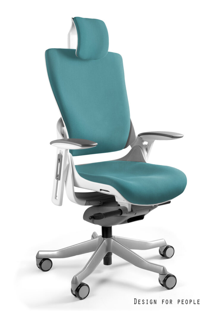 FOTEL OBROTOWY WAU 2 BIAŁY/TKANINA BL413 TEALBLUE UNIQUE