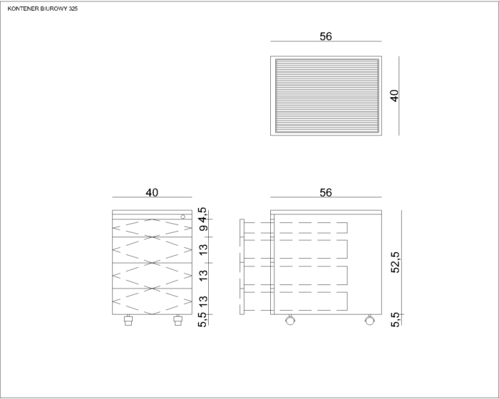KONTENER BIUROWY METAL CZARNY UNIQUE 4 SZUFLADY - obrazek 2