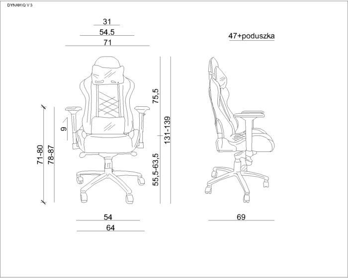 FOTEL GAMINGOWY DYNAMIQ V3 CZARNY-CZERWONY UNIQUE - obrazek 2