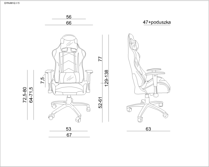 FOTEL GAMINGOWY DYNAMIQ V5 CZARNY-BIAŁY UNIQUE - obrazek 2