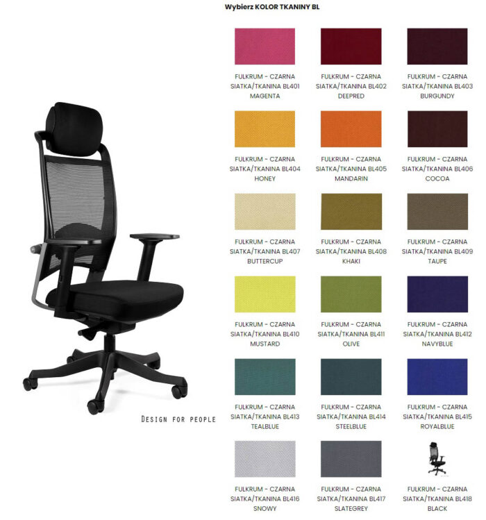 FOTEL OBROTOWY FULKRUM CZARNA SIATKA/TKANINA BL401 MAGENTA UNIQUE