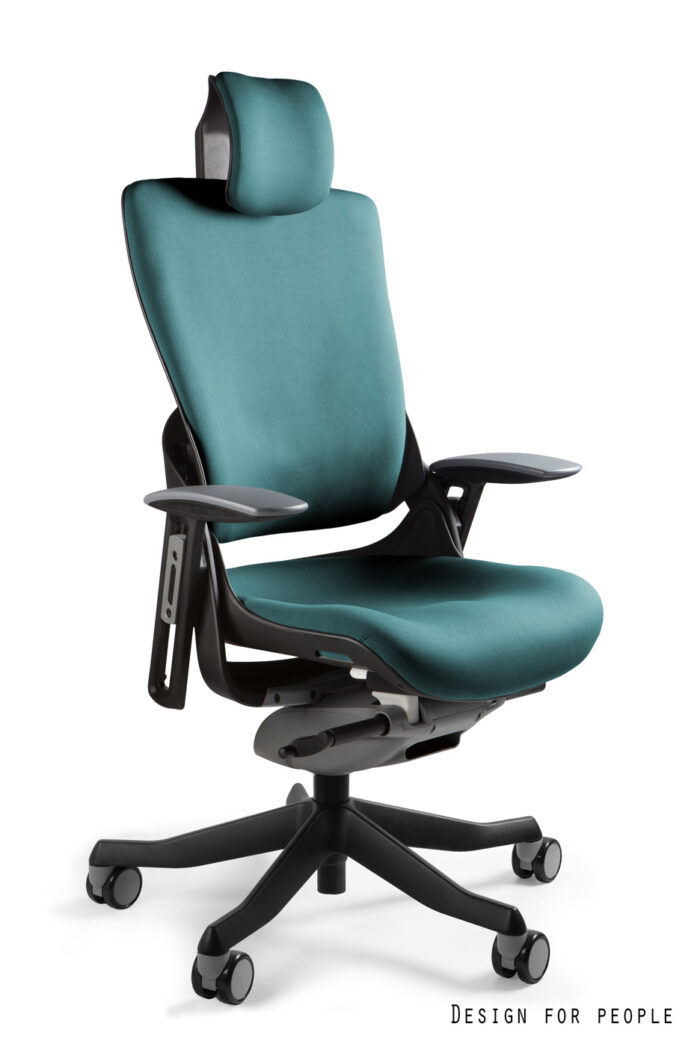 FOTEL OBROTOWY WAU 2 CZARNY/TKANINA BL413 TEALBLUE/SIATKA NW45 MANDARIN UNIQUE