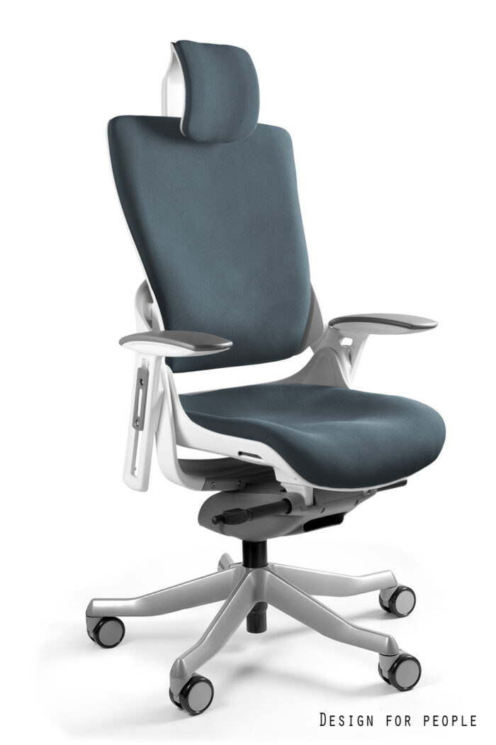 FOTEL OBROTOWY WAU 2 BIAŁY/TKANINA BL417 SLATEGREY/SIATKA NW43 ROYALBLUE UNIQUE
