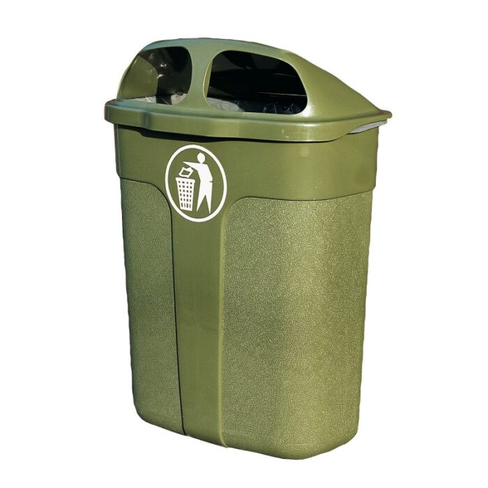 Kosz uliczny na śmieci, montaż do ściany lub słupa, 60 L, oliwkowy