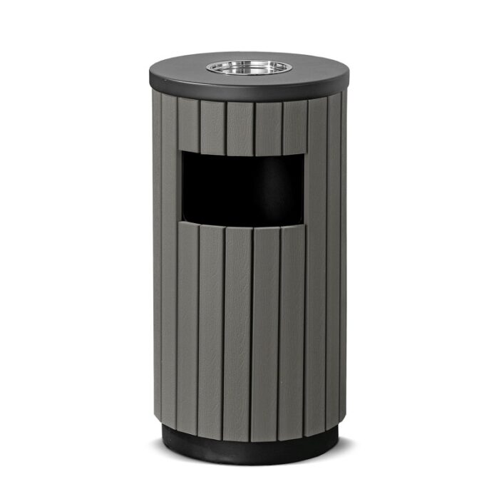 Kosz na śmieci zewnętrzny z wbudowaną popielnicą Ø 320x490 mm 33L szary
