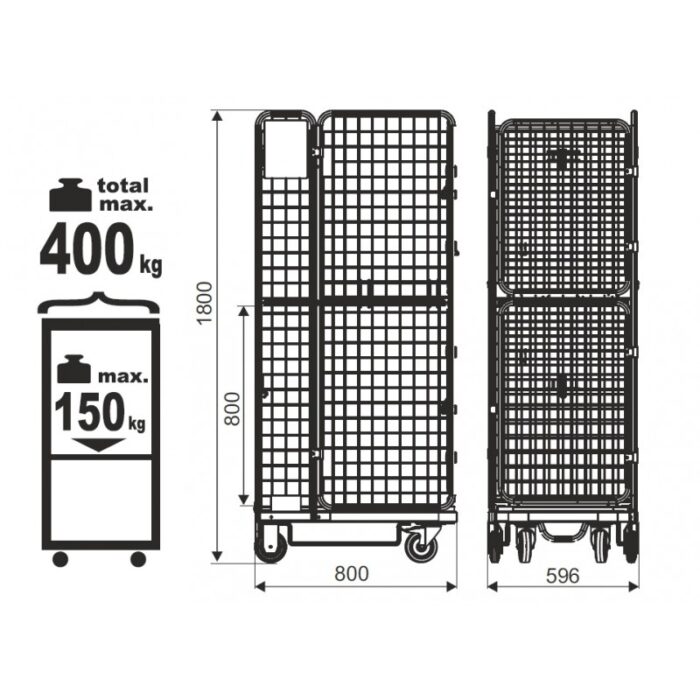 Kontener logistyczny składany 600x800x1800 siatkowy magazynowy hamulec