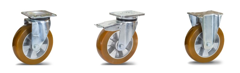 Zestaw kołowy aluminiowo-poliuretanowy na płytce fi 160-200 mm