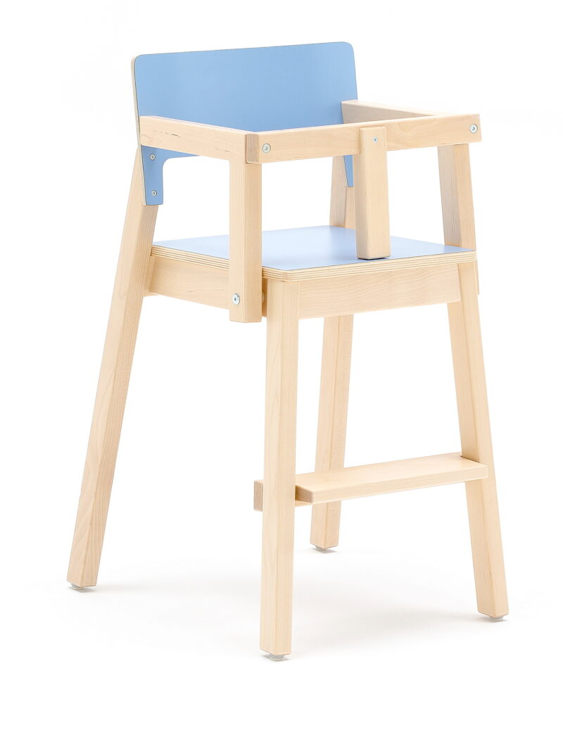 #en Chair Love 50 birch. Seatheight 50 cm. Seat and backrest blue laminate.