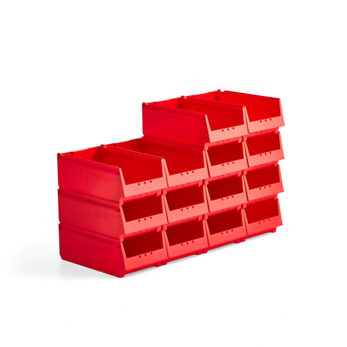 Wielofunkcyjne pojemniki magazynowe AJ 9000, seria 9068, 400x230x150 mm, 14 szt., czerwony