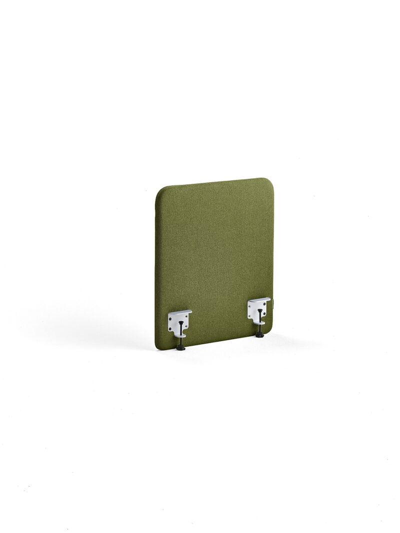 Ścianka biurkowa ZONE, białe uchwyty, 600x650x36 mm, tkanina Hush, zielony