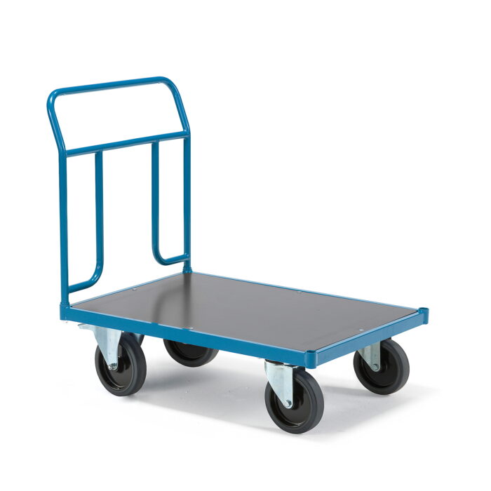 Wózek platformowy TRANSFER, 1 burta stalowa, 1000x700 mm, guma elastyczna, z hamulcami