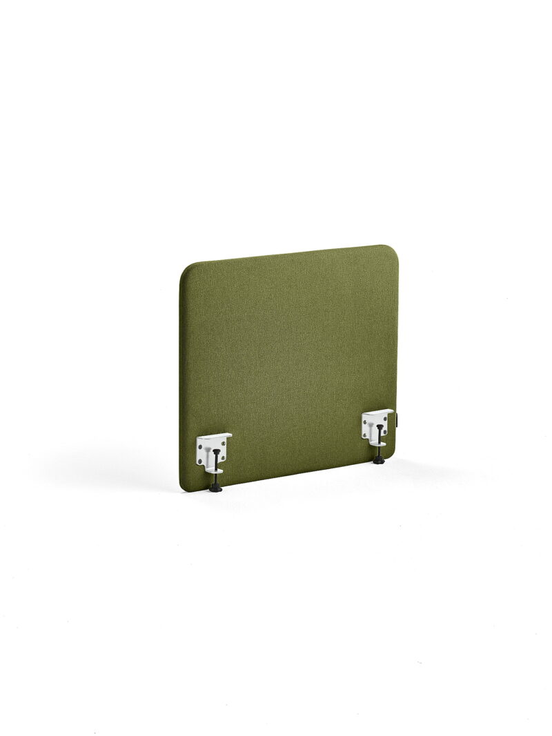 Ścianka biurkowa ZONE, białe uchwyty, 800x650x36 mm, tkanina Hush, zielony