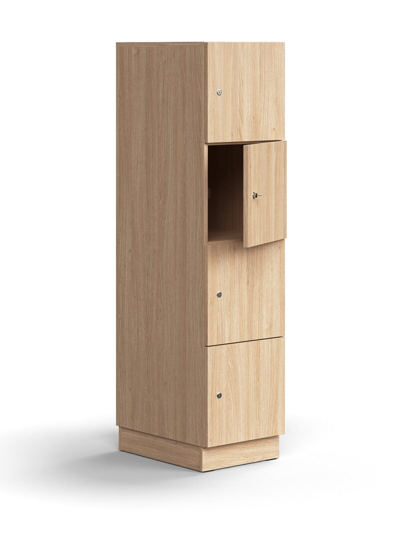 Szafa schowkowa QBUS, 4 schowki, cokół, 1636x400x570 mm, dąb