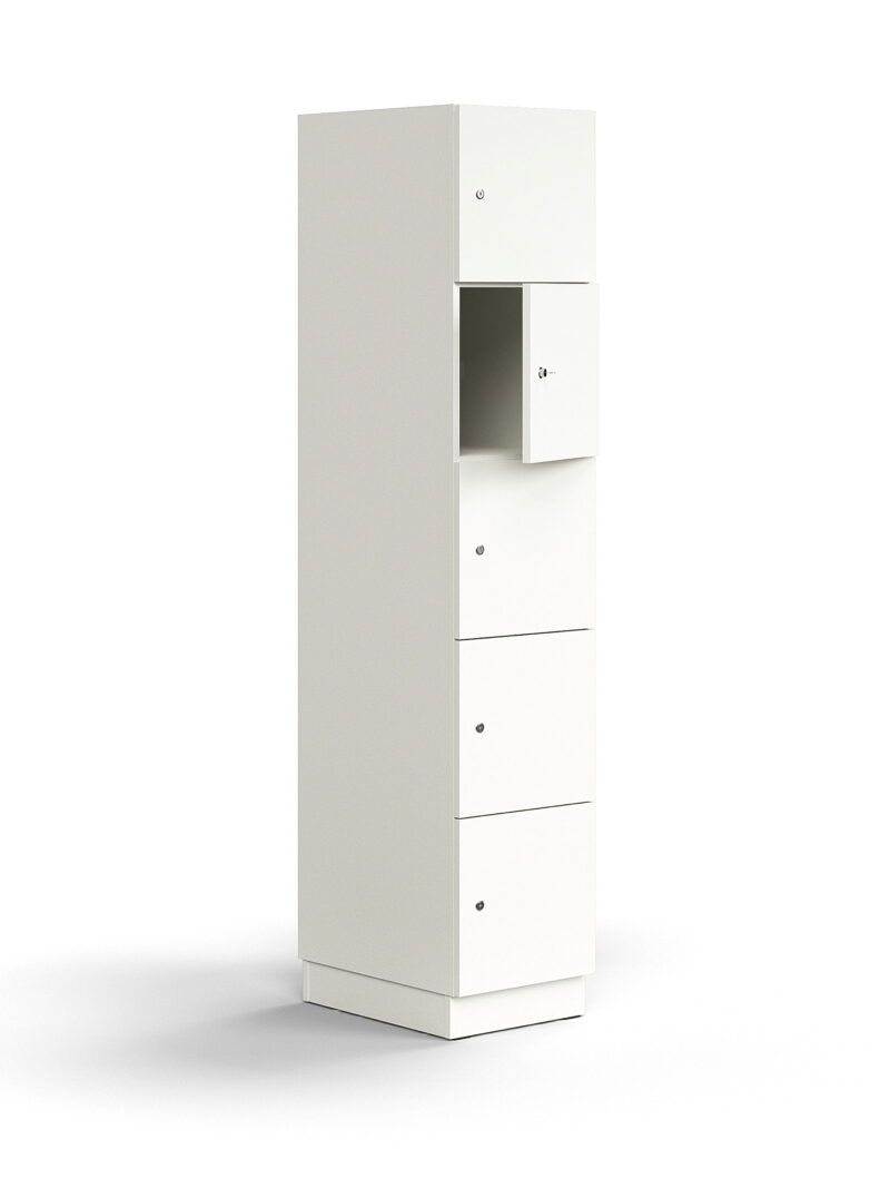Szafa schowkowa QBUS, 5 schowków, cokół, 2020x400x570 mm, biały