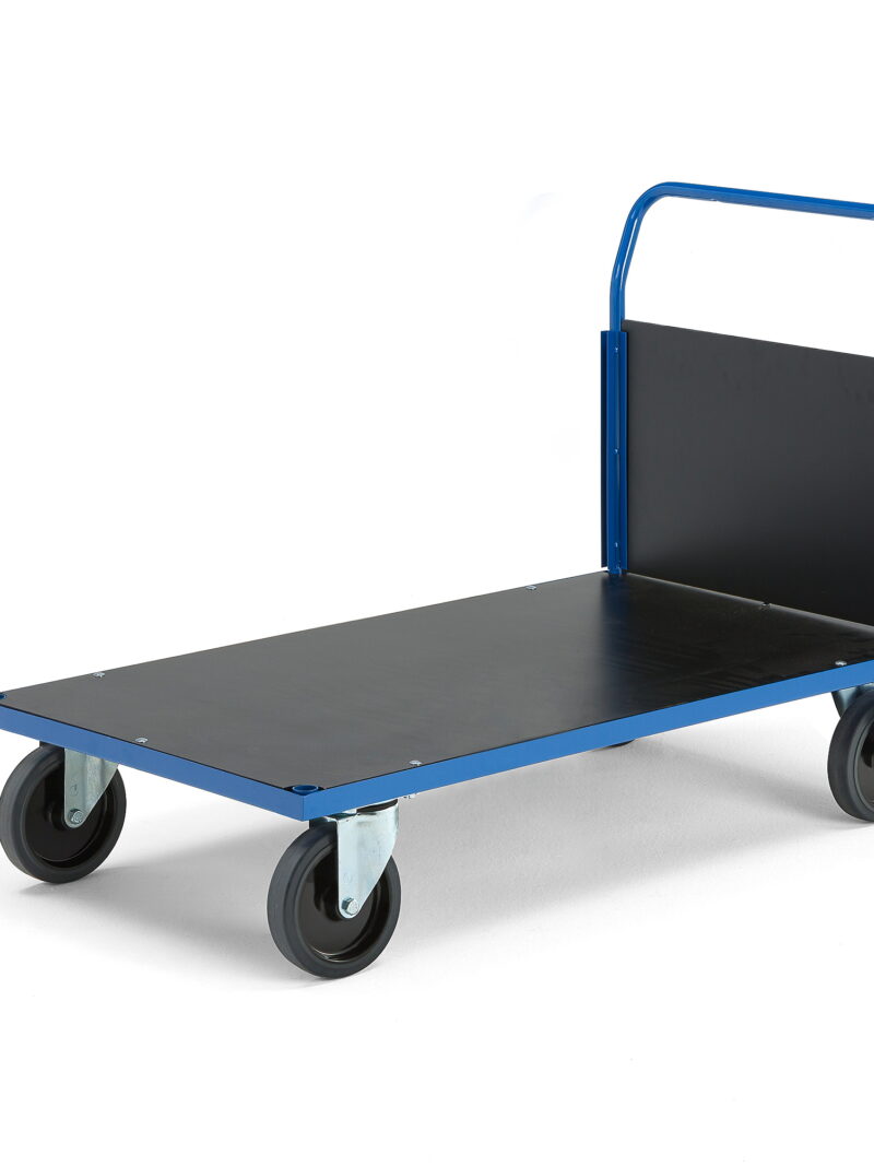 Wózek platformowy TRANSFER, 1 burta drewniana, 1200x800 mm, guma elastyczna, z hamulcami
