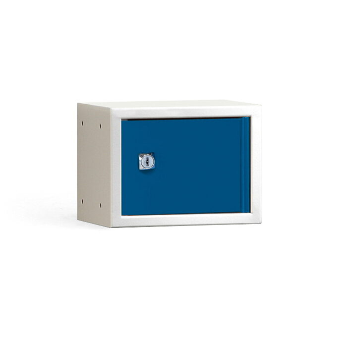 Szafka osobista CUBE, szary korpus, niebieskie drzwi, 150x200x150 mm