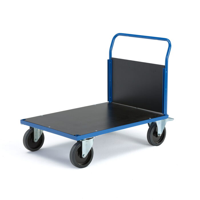 Wózek platformowy TRANSFER, 1 burta drewniana, 1000x700 mm, guma elastyczna, z hamulcami
