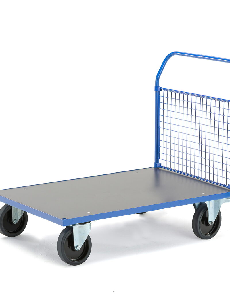 Wózek platformowy TRANSFER, 1 burta z siatki, 1200x800 mm, guma elastyczna, z hamulcami