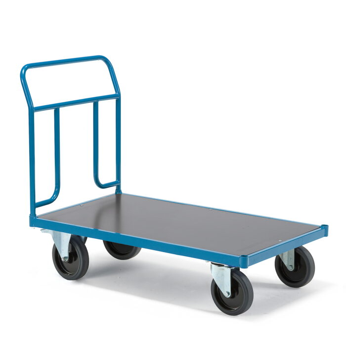 Wózek platformowy TRANSFER, 1 burta stalowa, 1200x800 mm, guma elastyczna, z hamulcami