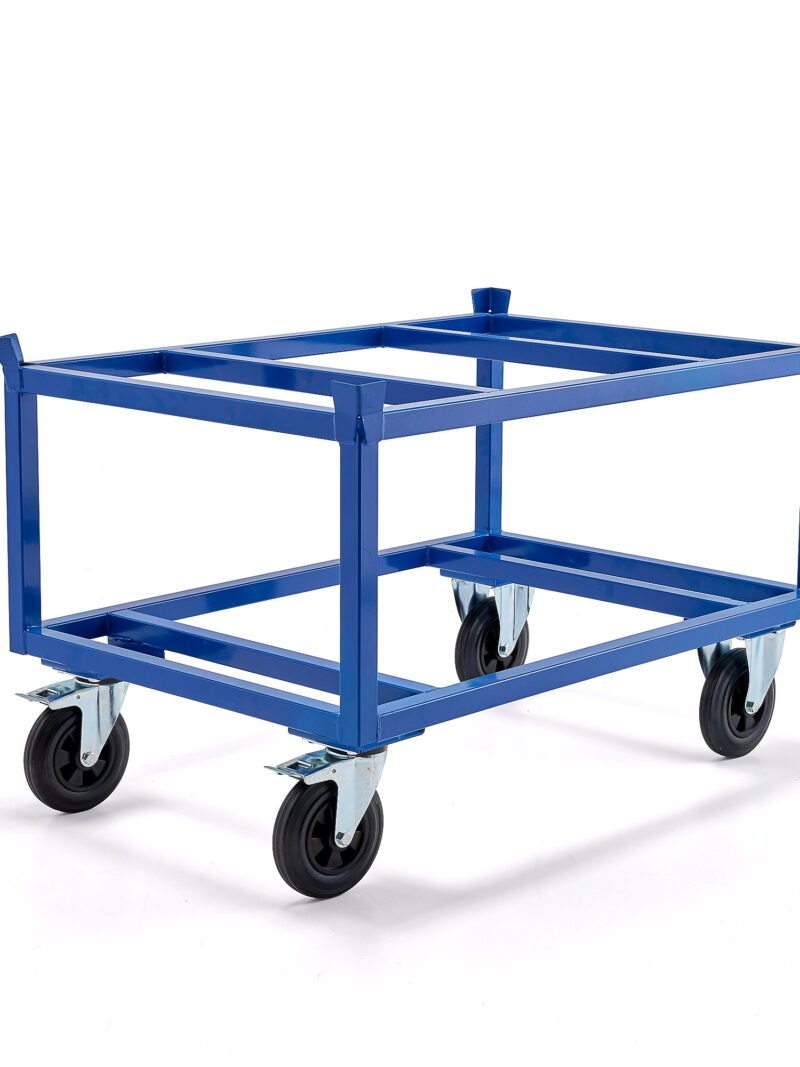 Bezpieczny wózek paletowy FRAME, 500 kg, koła gumowe Ø 200 mm, hamulec, 1200x800x795 mm