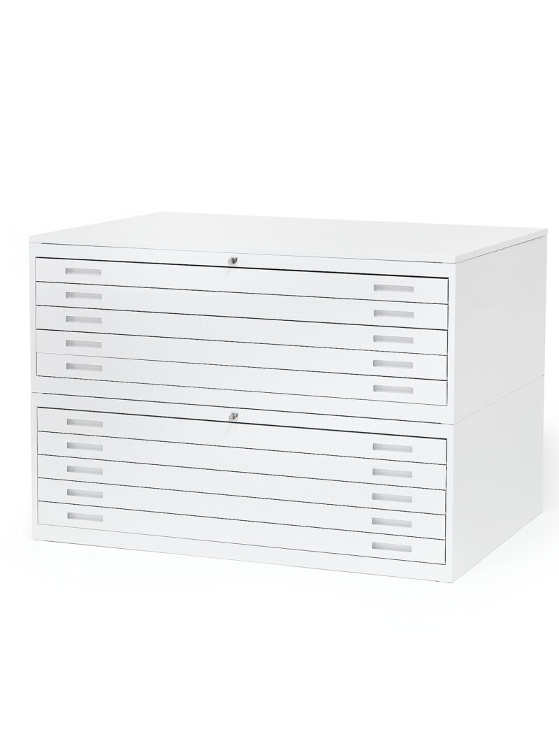 Metalowa szafka na rysunki SKETCH, model podwójny, A0, blat stalowy, biały, biały