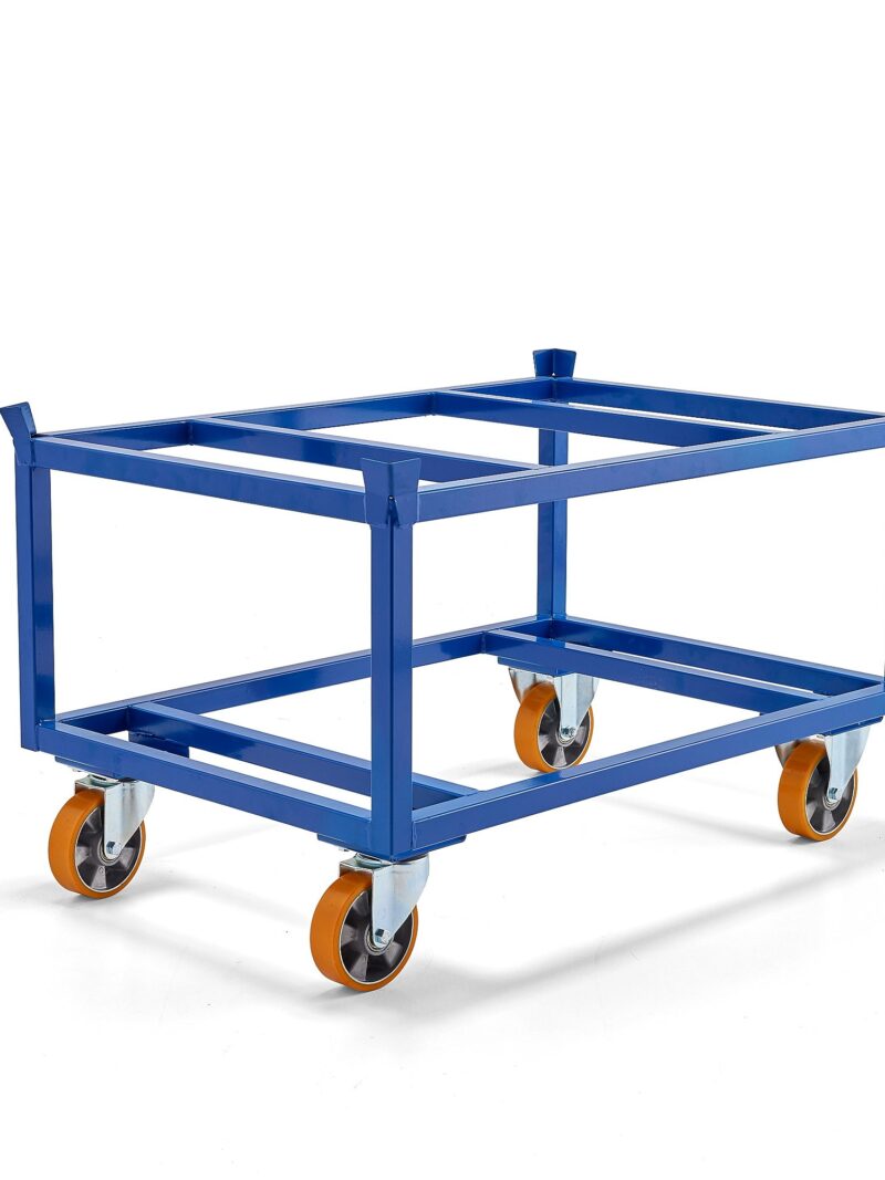 Bezpieczny wózek paletowy FRAME, 1000 kg, koła PU Ø 160 mm, 1200x800x755 mm