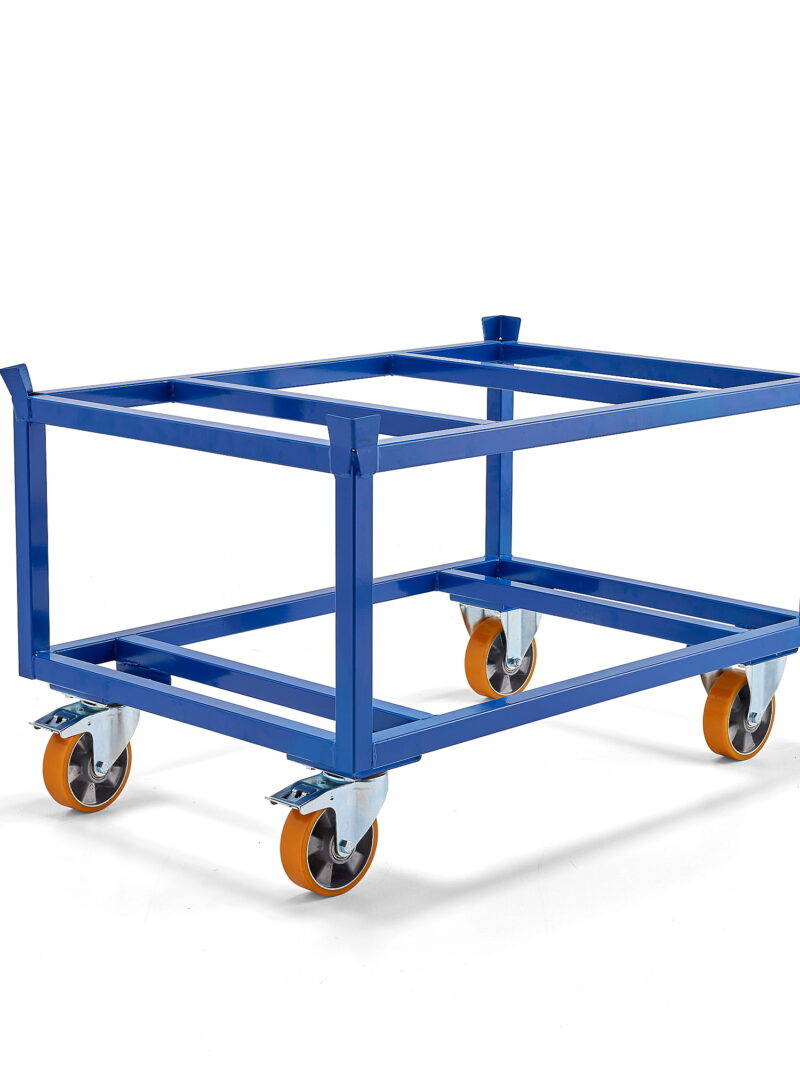 Bezpieczny wózek paletowy FRAME, 500 kg, koła PU Ø 160 mm, hamulec, 1200x800x755 mm