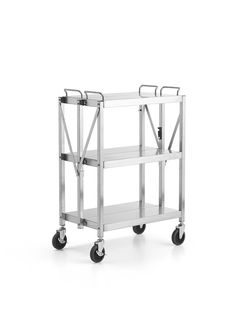 Składany wózek ze stali nierdzewnej METRO, 150 kg, 3 półki, 635x402x960 mm