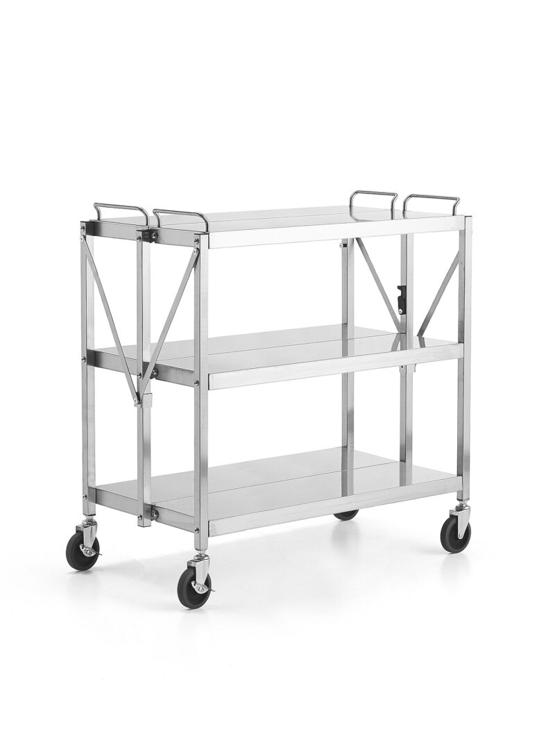 Składany wózek ze stali nierdzewnej METRO, 150 kg, 3 półki, 880x500x960 mm