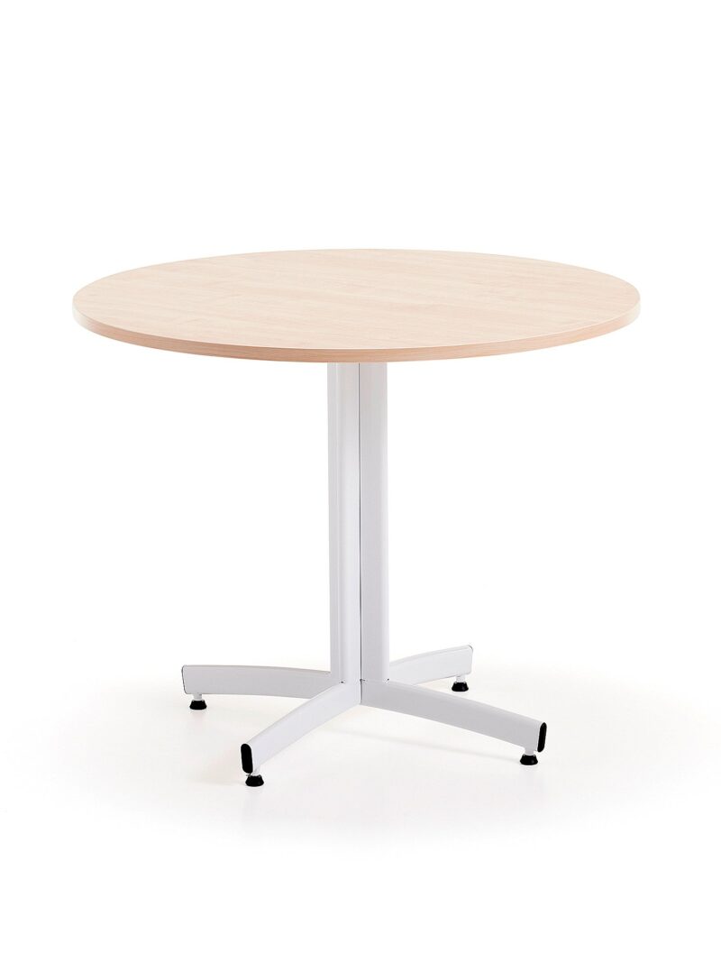 Okrągły stół do stołówki SANNA, Ø900x720 mm, biały/brzoza
