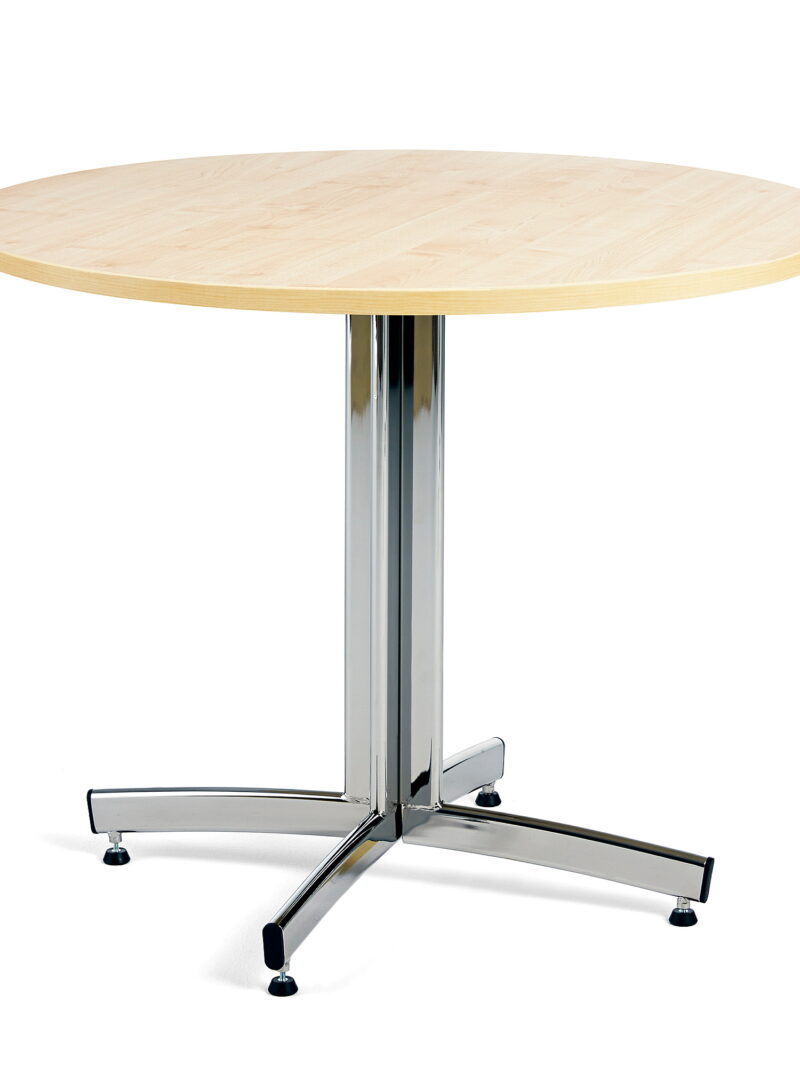 Okrągły stół do stołówki SANNA, Ø900x720 mm, chrom/brzoza