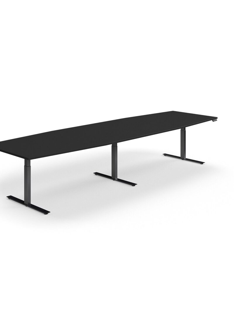 Stół do spotkań na stojąco QBUS, kształt łodzi, 4000x1200 mm, czarny, czarny