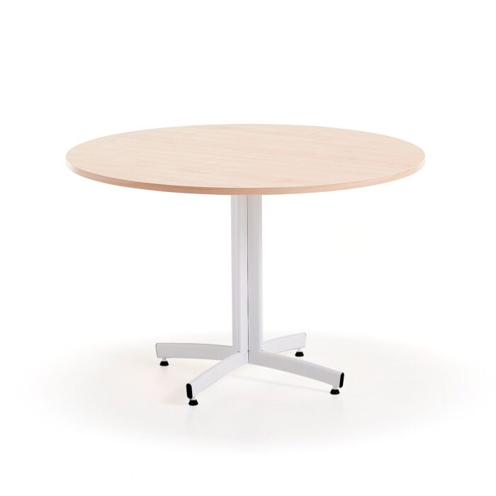 Okrągły stół do stołówki SANNA, Ø1100x720 mm, biały/brzoza