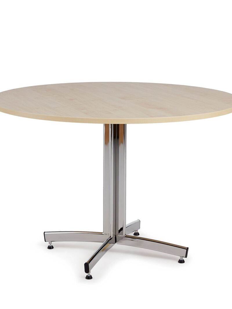 Okrągły stół do stołówki SANNA, Ø1100x720 mm, chrom/brzoza