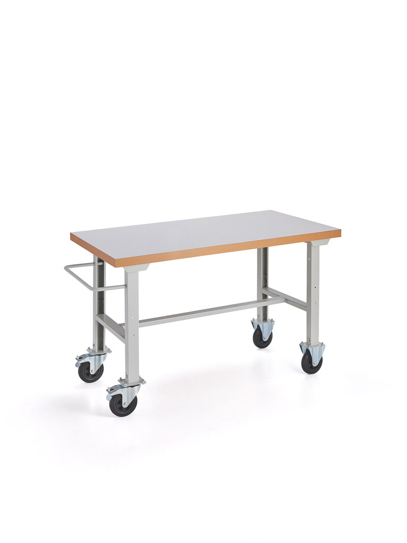 Mobilny stół roboczy SOLID, na kółkach, 1500x800 mm, laminat HPL