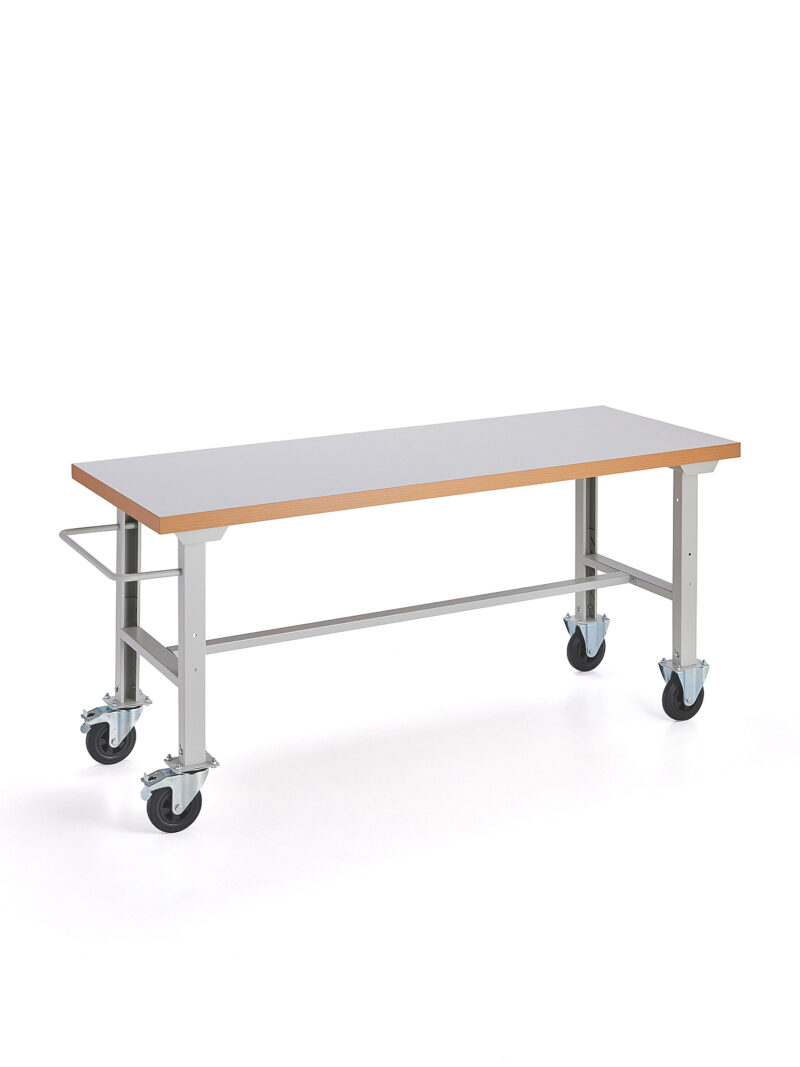 Mobilny stół roboczy SOLID, 320 kg, 2000x800 mm, laminat wysokociśnieniowy