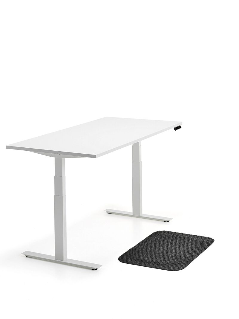 Zestaw mebli QBUS + STAND, 1 białe biurko, 1 mata odciążająca