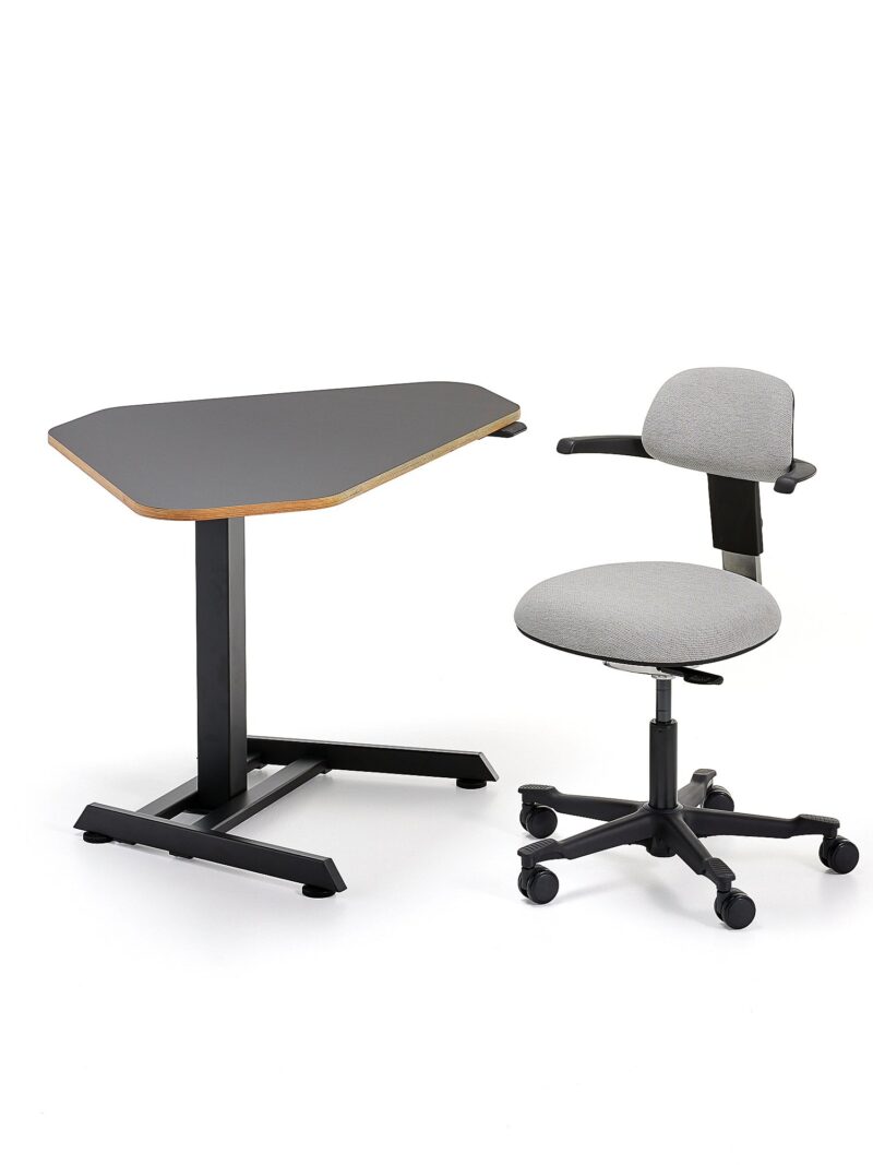 Zestaw mebli NOVUS + NEWBURY, 1 czarne biurko narożne, 1 czarno-szare krzesło