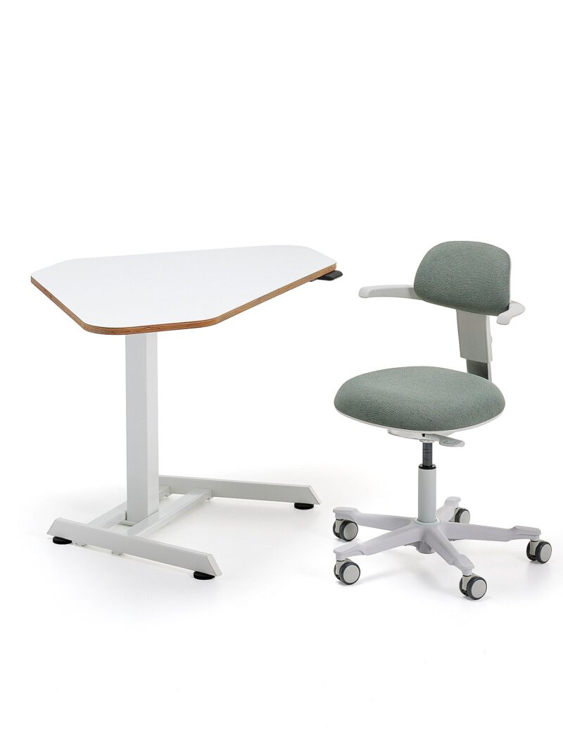 Zestaw mebli NOVUS + NEWBURY, 1 białe biurko narożne, 1 biało-zielone krzesło