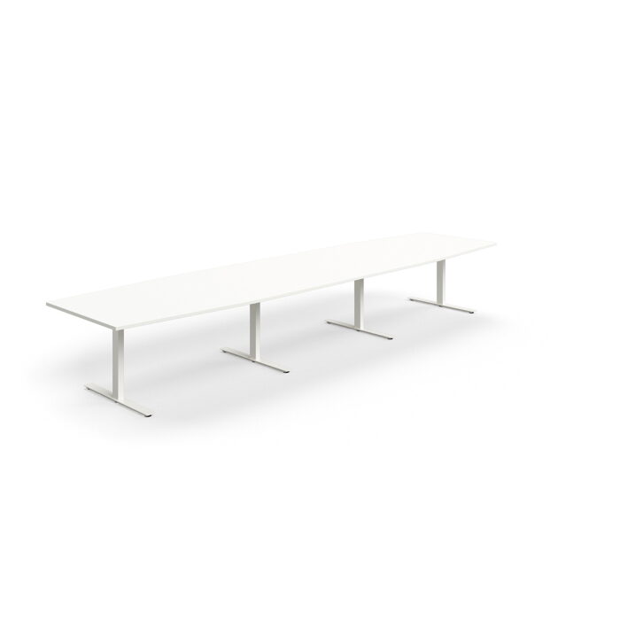 Stół konferencyjny QBUS, kształt łodzi, 4800x1200 mm, rama T, biały, biały